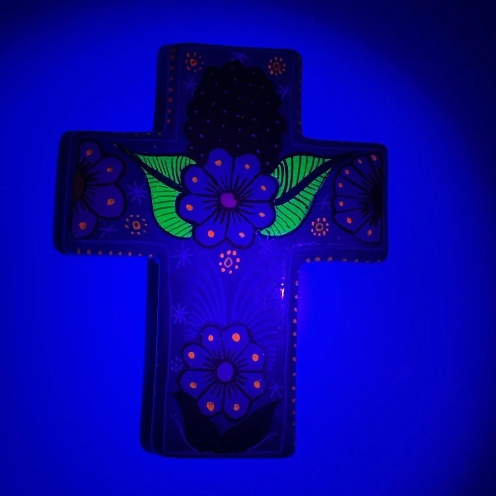 Handcrafted in Mexico Novica Blue Floral Cross Wall Art